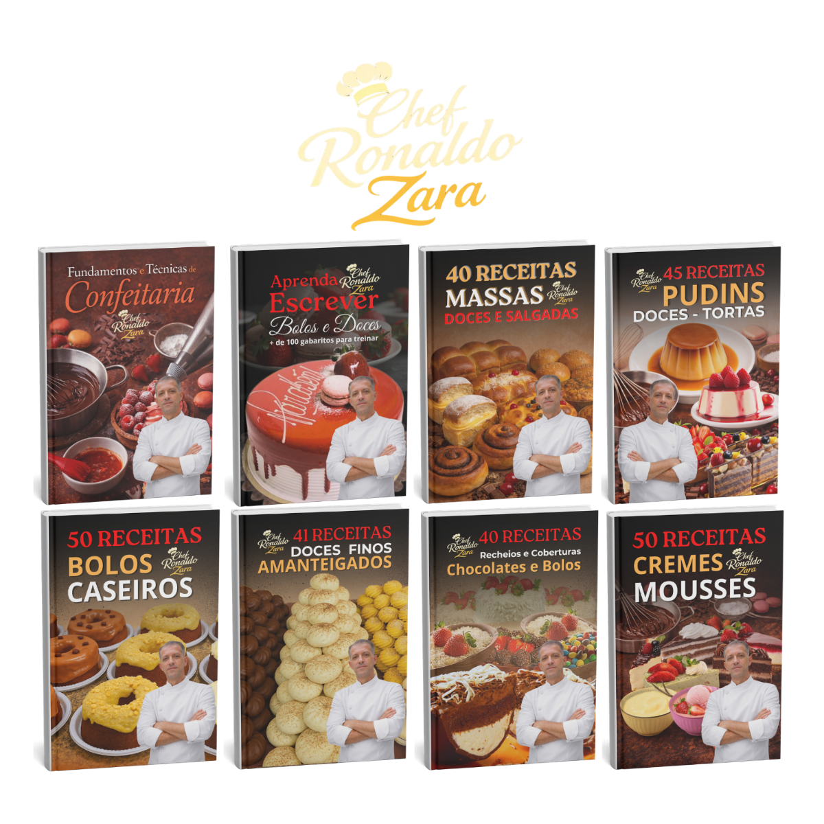 Adquira a Coleção Completa Chef Ronaldo Zara com 8 e-books exclusivos de confeitaria e panificação profissional. São mais de 200 receitas e técnicas para você se tornar referência na área. A coleção inclui: 1) Fundamentos e Técnicas de Confeitaria, 2) 50 Receitas de Cremes e Mousses, 3) 50 Receitas de Bolos Caseiros, 4) 45 Receitas de Pudins, Doces e Tortas, 5) 41 Receitas de Biscoitos Amanteigados e Doces Finos, 6) 40 Receitas de Recheios e Coberturas de Chocolates e para Bolos, 7) 40 Receitas de Massas de Pães Doces e Salgados. São mais de 200 receitas testadas e aprovadas, com técnicas avançadas, dicas de produção, textura, finalização e apresentação. Perfeito para confeiteiros, padeiros, empreendedores e estudantes que desejam elevar seu nível profissional e ter um cardápio completo e variado. Adquira agora a coleção completa e transforme sua carreira na confeitaria e panificação profissional com o Chef Ronaldo Zara.